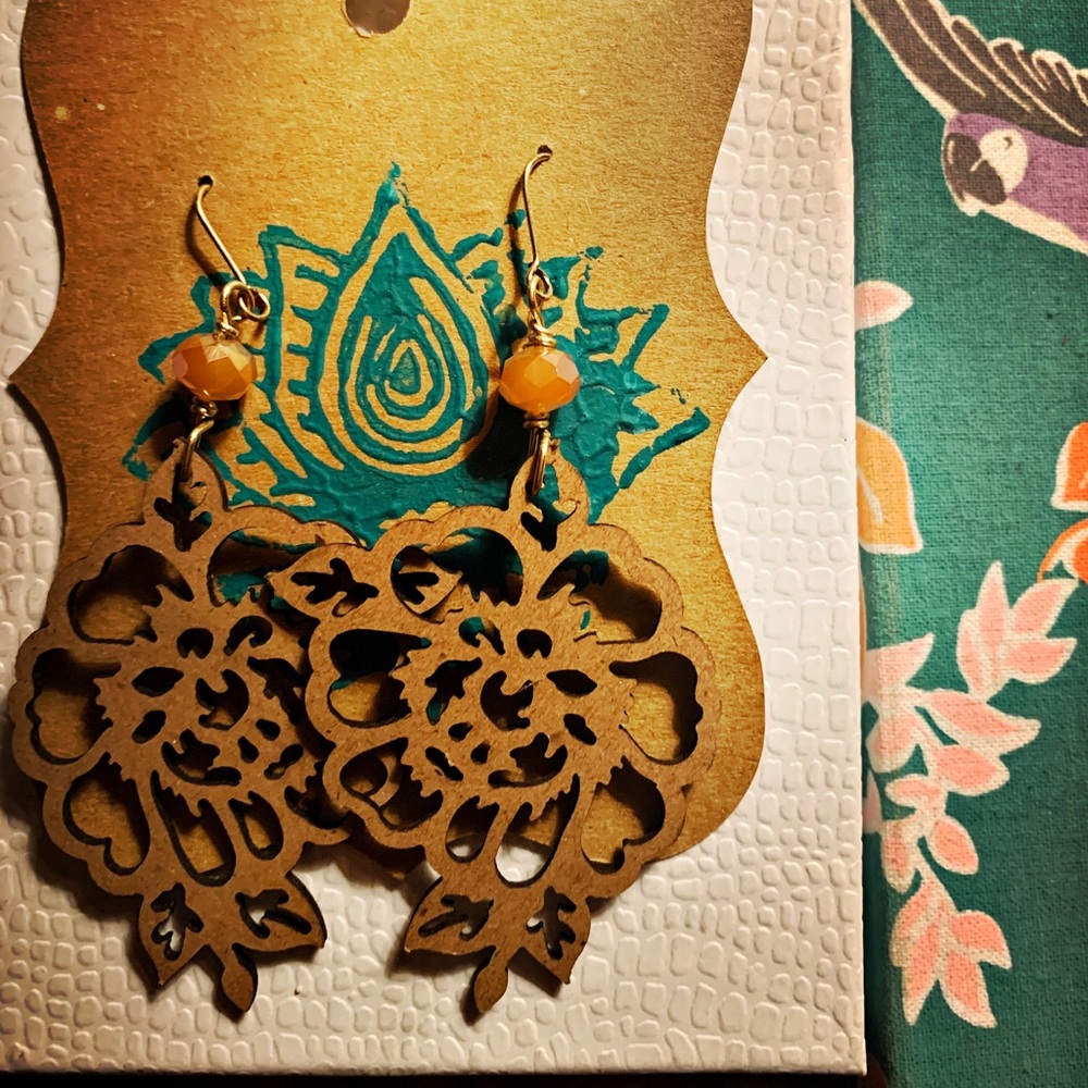 Wood laser cut Flowers earrings